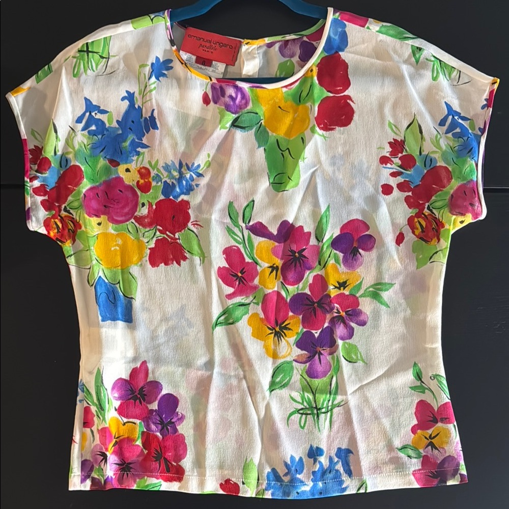 Vintage Emanuel Ungaro 100% Silk Floral Print Women's Top